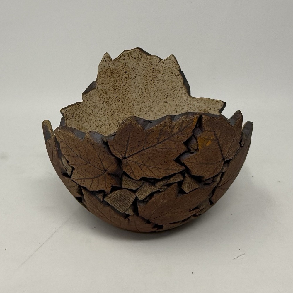 Handmade Pottery Bowl‎ By Ferguson Pottery Signed And Dated Maple Leaves Fall